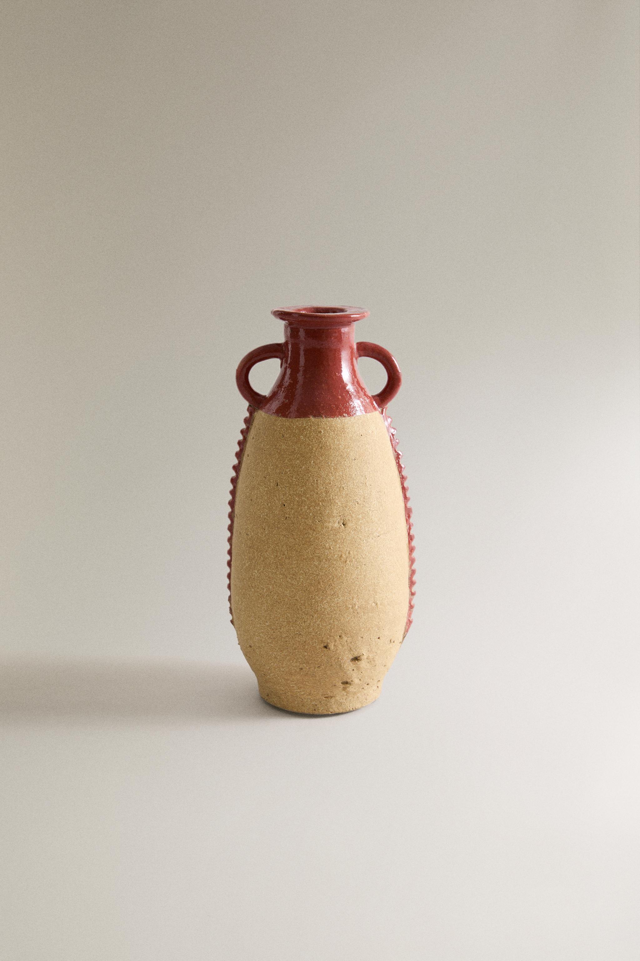 DECORATIVE TERRACOTTA VASE WITH HANDLES